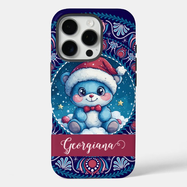 Personalisierte Weihnachten Kawaii Bear Dot Mandal Case-Mate iPhone Hülle (Rückseite)