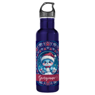 Personalisierte Weihnachten Kawaii Bear Dot Mandal Edelstahlflasche