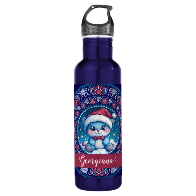 Personalisierte Weihnachten Kawaii Bear Dot Mandal Edelstahlflasche (Vorderseite)