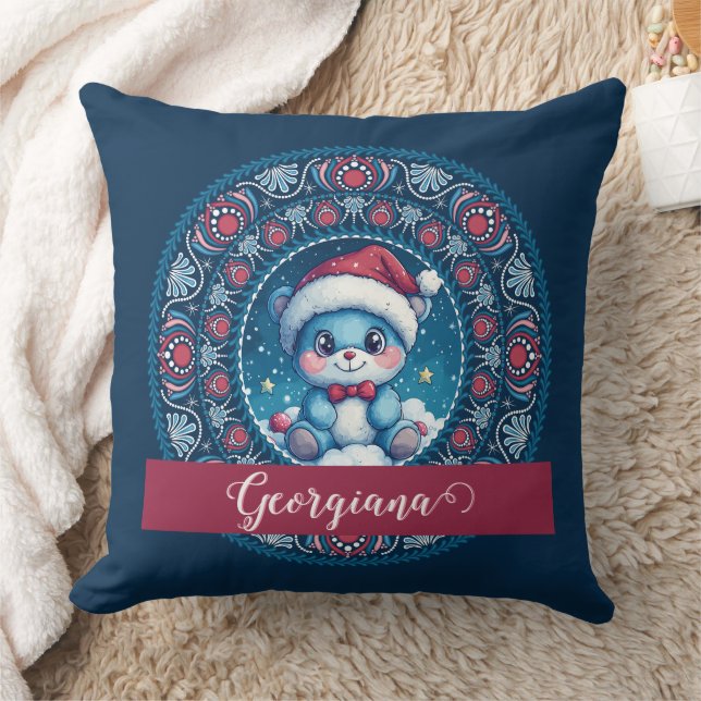 Personalisierte Weihnachten Kawaii Bear Dot Mandal Kissen (Decke)