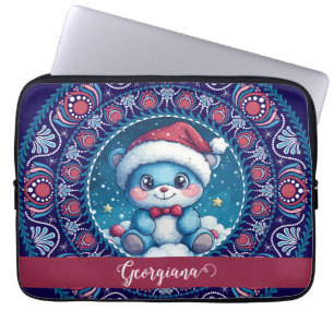Personalisierte Weihnachten Kawaii Bear Dot Mandal Laptopschutzhülle