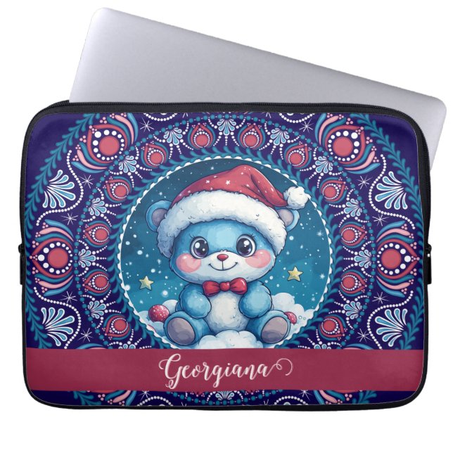 Personalisierte Weihnachten Kawaii Bear Dot Mandal Laptopschutzhülle (Vorderseite)