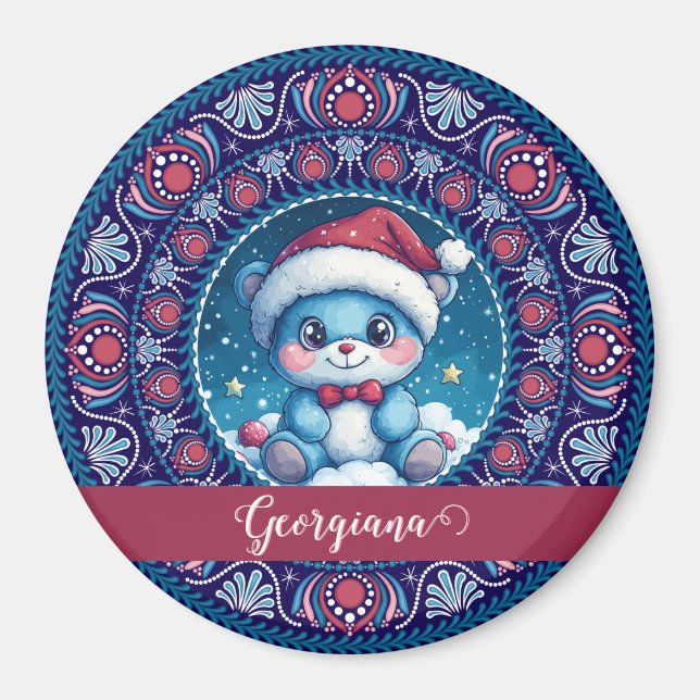Personalisierte Weihnachten Kawaii Bear Dot Mandal Magnet (Vorne)