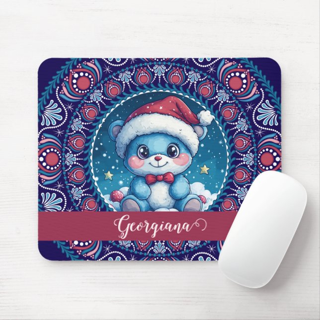 Personalisierte Weihnachten Kawaii Bear Dot Mandal Mousepad (Mit Mouse)