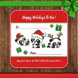 Personalisierte Weihnachten Pandas Quadratischer Aufkleber