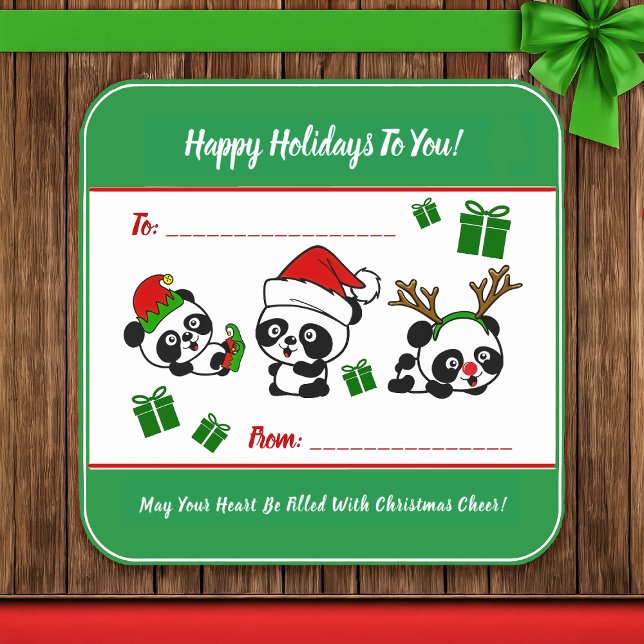 Personalisierte Weihnachten Pandas Quadratischer Aufkleber (Von Creator hochgeladen)