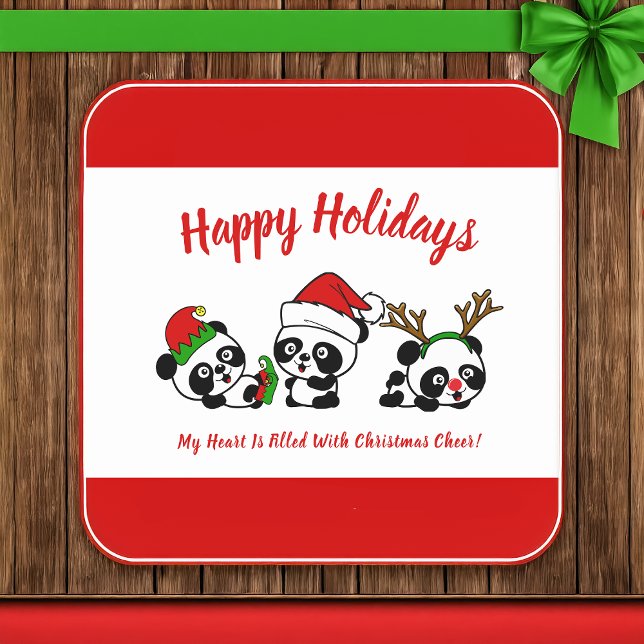 Personalisierte Weihnachten Pandas Rechteckiger Pappuntersetzer (Von Creator hochgeladen)