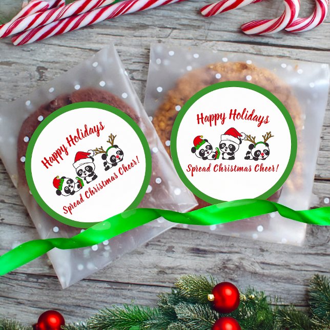 Personalisierte Weihnachten Pandas Runder Aufkleber (Von Creator hochgeladen)