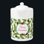 Personalisierte Weihnachten Pinecones & Berries<br><div class="desc">Moderne Blätter aus grüner Pine,  Pinecones und roten Beeren auf Weiß. Ideal für die Weihnachtszeit!</div>