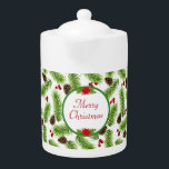 Personalisierte Weihnachten Pinecones & Berries<br><div class="desc">Moderne Blätter aus grüner Pine,  Pinecones und roten Beeren auf Weiß. Ideal für die Weihnachtszeit!</div>