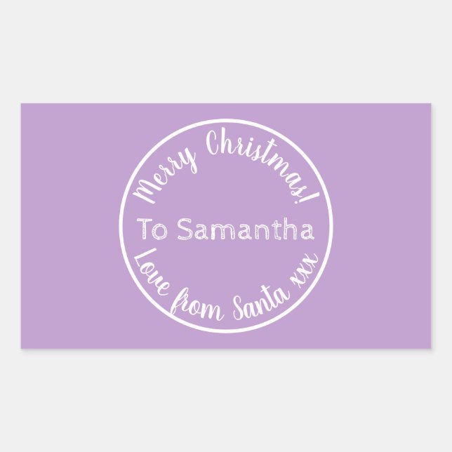Personalisierte Weihnachten von Santa Lila Lilac Rechteckiger Aufkleber (Vorderseite)