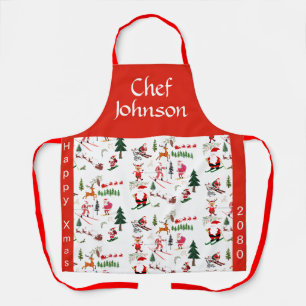 Personalisierte Weihnachts-Apron mit Ski-Santa-Mus Schürze