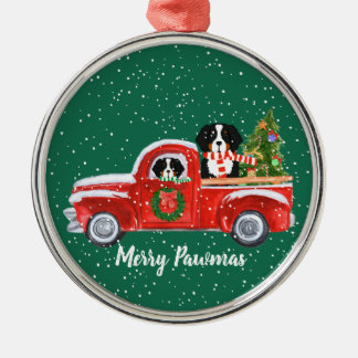Personalisierte Weihnachts-Berner Hunde Red Truck Silbernes Ornament