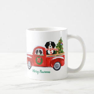 Personalisierte Weihnachts Berner Hunde Roter LKW Tasse