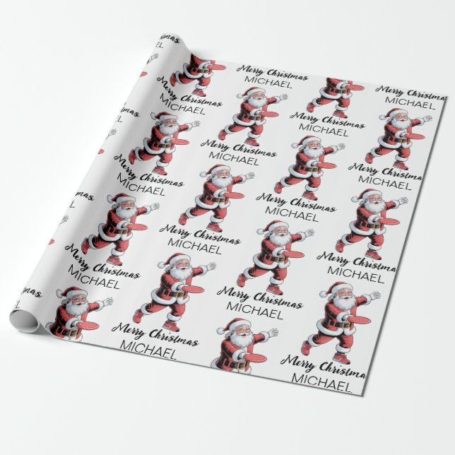 Personalisierte Weihnachts-Disc-Golf-Weihnachtsman Geschenkpapier (Ungerollt)