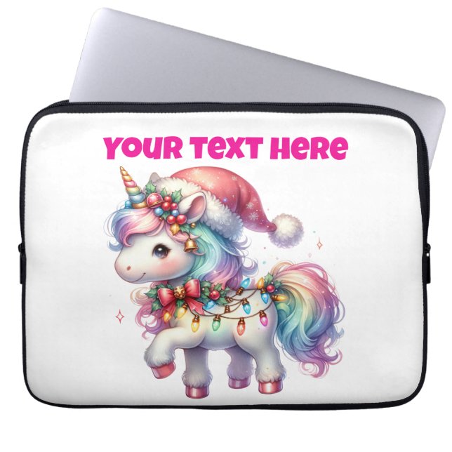 Personalisierte Weihnachts-Einhorn-Laptop-Tasche 1 Laptopschutzhülle (Vorderseite)