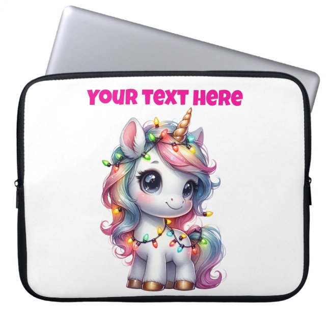 Personalisierte Weihnachts-Einhorn-Laptop-Tasche 1 Laptopschutzhülle (Vorderseite)