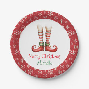 Personalisierte Weihnachts-Feiertags-Elfenfüße Sch Pappteller