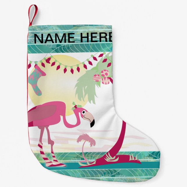 Personalisierte Weihnachts Flamingo Holiday Szene Kleiner Weihnachtsstrumpf (Vorderseite)