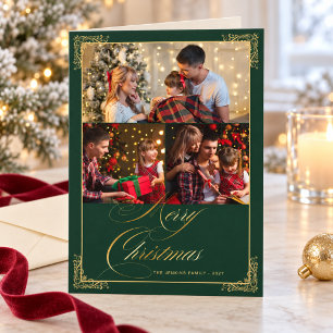 Personalisierte Weihnachts-Fotocollage Elegant Grü Feiertagskarte