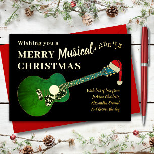 Personalisierte Weihnachts-Gitarre & Santa Hut Gol Folien Feiertagskarte