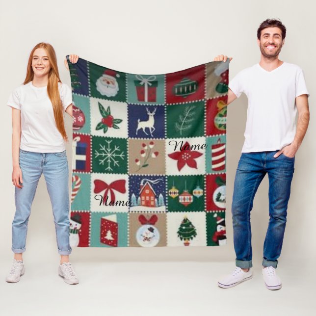 Personalisierte Weihnachts-Patchwork-Flanelldecke  Fleecedecke (Beispiel)