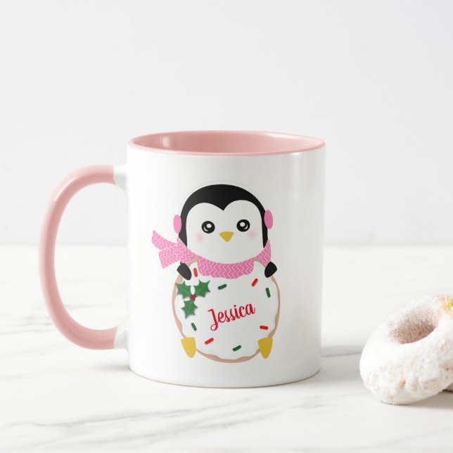 Personalisierte Weihnachts-Penguin-Tasse Tasse (Mit Donut)