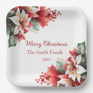 Personalisierte Weihnachts-Poinsettia-Blume Pappteller