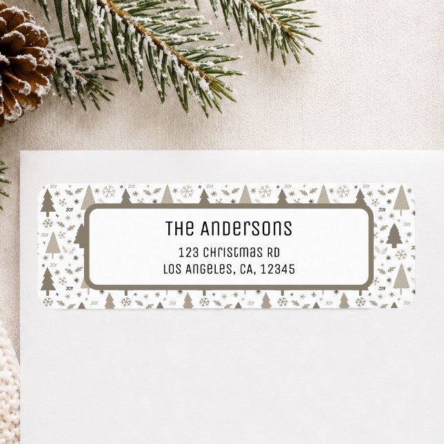 Personalisierte Weihnachts-Rücksendeadresse in Bei (Christmas Personalized Beige Return Address Label)