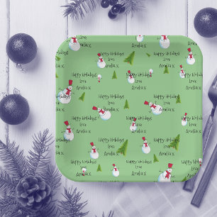 Personalisierte Weihnachts-Schneemänner Pappteller