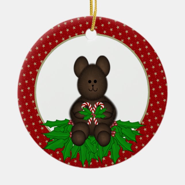 Personalisierte Weihnachtsbärn-Verzierung Keramikornament (Vorne)