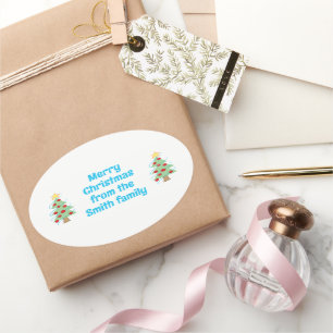 Personalisierte Weihnachtsbaum-Geschenkklammern Ovaler Aufkleber