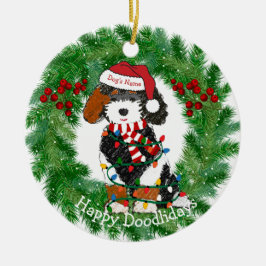 Personalisierte Weihnachtsbeleuchtung Bernedoodle Keramik Ornament