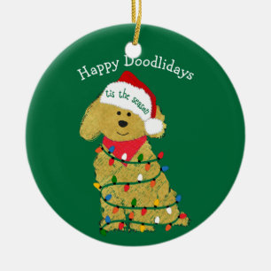 Personalisierte Weihnachtsbeleuchtung Goldendoodle Keramik Ornament