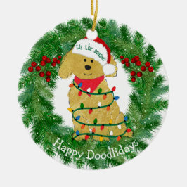 Personalisierte Weihnachtsbeleuchtung Goldendoodle Keramikornament