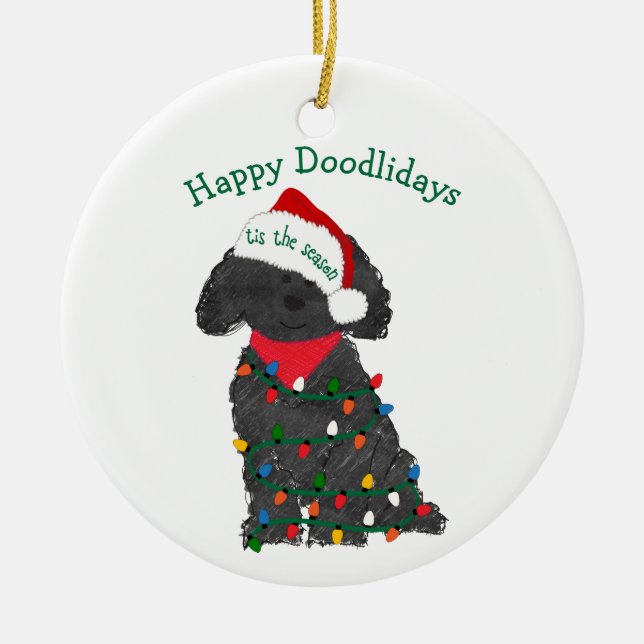 Personalisierte Weihnachtsbeleuchtung Labradoodle Keramik Ornament (Vorne)