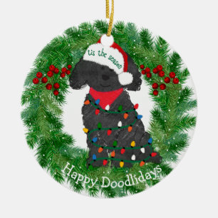 Personalisierte Weihnachtsbeleuchtung Labradoodle Keramikornament