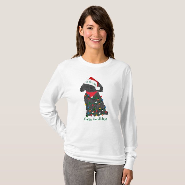 Personalisierte Weihnachtsbeleuchtung Labradoodle T-Shirt (Vorne ganz)
