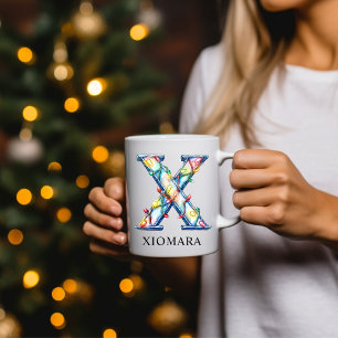 Personalisierte Weihnachtsbeleuchtung Monogramm An Kaffeetasse
