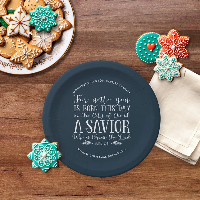 Personalisierte Weihnachtsbibel Verse Typografie B Pappteller (Personalized Christmas Bible Verse Typography Blue Paper Plates)