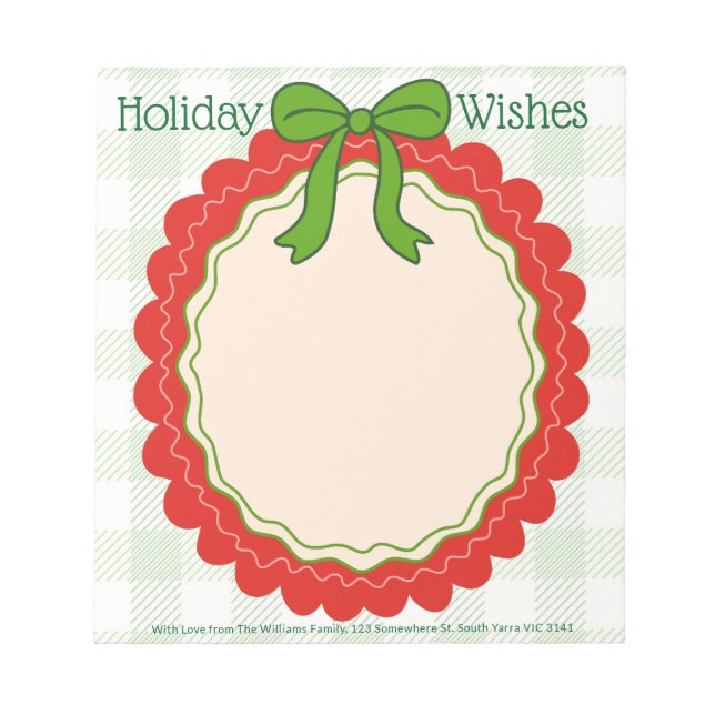 Personalisierte Weihnachtsbotschaft Ribbon & Frill Notizblock (Vorderseite)