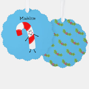 Personalisierte Weihnachtscreme Cane Ornament Karte