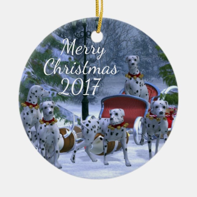 Personalisierte WeihnachtsDalmatiner Keramikornament (Vorne)