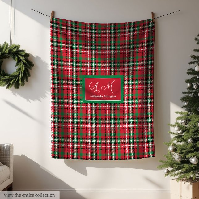 Personalisierte Weihnachtsdecke Rot Grün Kariert Fleecedecke (Personalized Christmas Blanket Red Green Plaid Style)