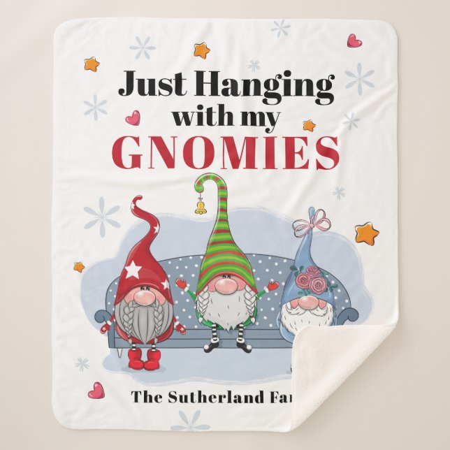 Personalisierte Weihnachtsfamilie Gnomes Sherpadecke (Vorderseite)