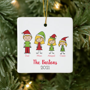 Personalisierte Weihnachtsfamilie Keramikornament