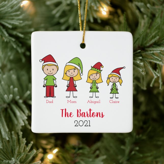 Personalisierte Weihnachtsfamilie Keramikornament (Baum)
