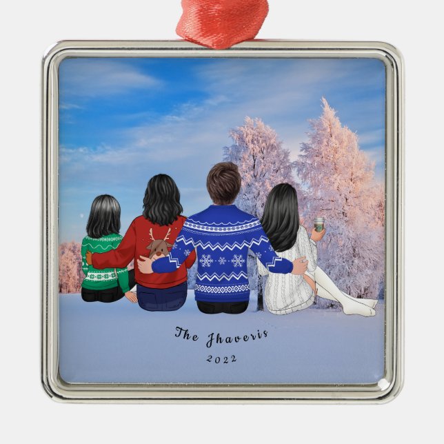 Personalisierte Weihnachtsfamilie Mama Vater Daugh Ornament Aus Metall (Vorne)