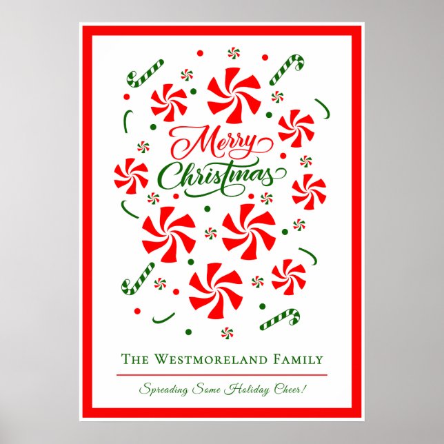 Personalisierte Weihnachtsfamilie Peppermint Candy Poster (Vorne)