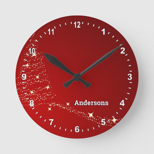 Personalisierte Weihnachtsfamilie Uhr, Baumlichter Runde Wanduhr (Vorderseite)
